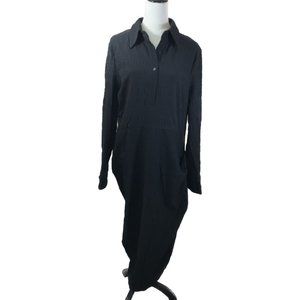 NWT- Pretty LittleThing Plus-  BLACK TEXTURED RUCHED SIDE MIDI DRESS - Size 14